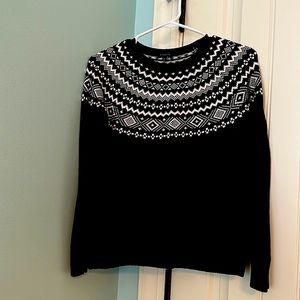 Talbot’s Black and White Fair Isle Pullover Crewneck Sweater